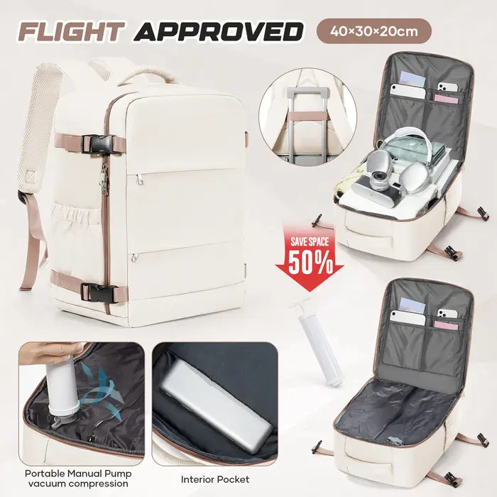 Sac à dos sous vide 40x30x20cm pour bagages cabine Ryanair, sacoche pour ordinateur portable 15,6'',