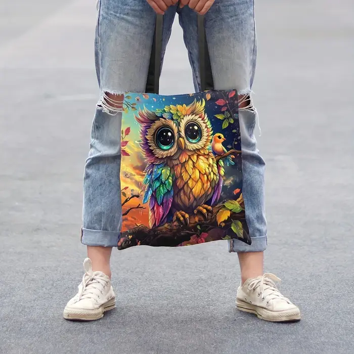 Sac fourre-tout chic imprimé hibou – Léger et durable, idéal pour le shopping et l'utilisation quoti