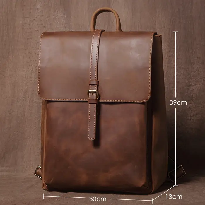 GURO – sac à dos rétro en cuir véritable pour hommes et femmes, sac de voyage à rabat Simple, en cui