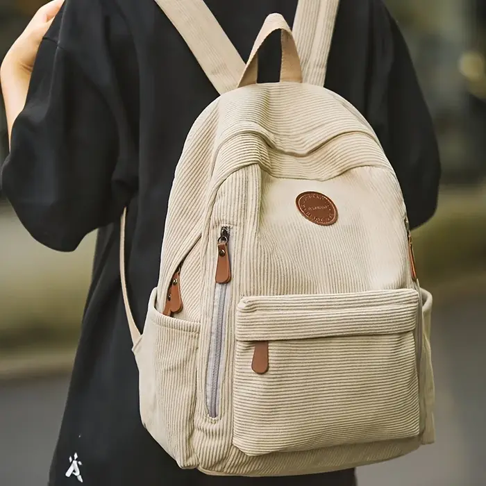 Sac à dos en velours côtelé vert olive pour femme