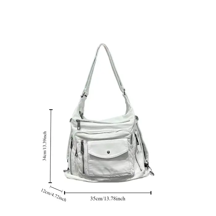 Sac à dos rétro multi-poches pour femme, sac à bandoulière délavé, initié à la moto, grande capacité