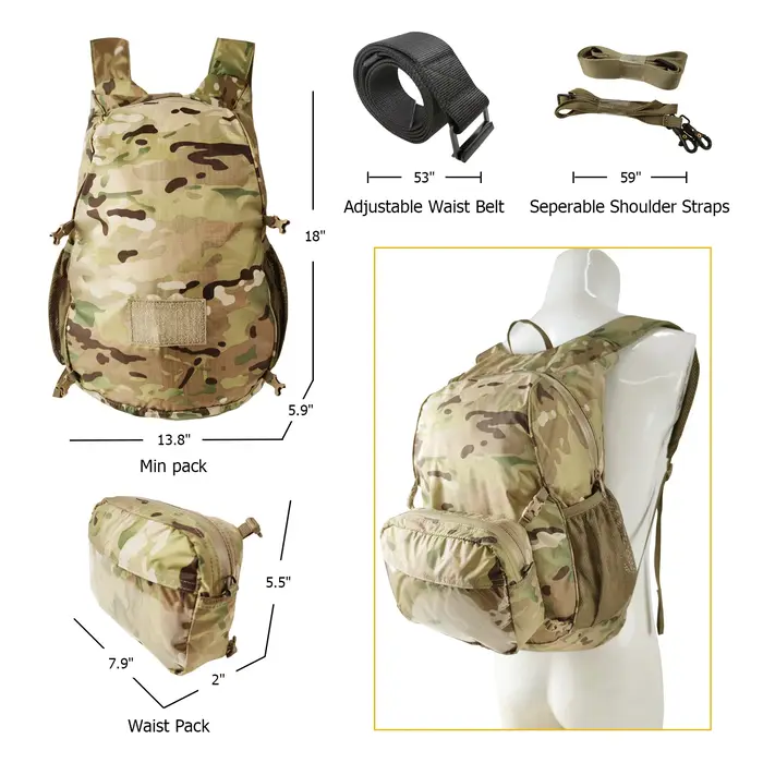 MT militaire pliable Day Pack Portable sac à dos ensemble 30L ultra-léger voyage en plein air randonnée sacs avec ceinture