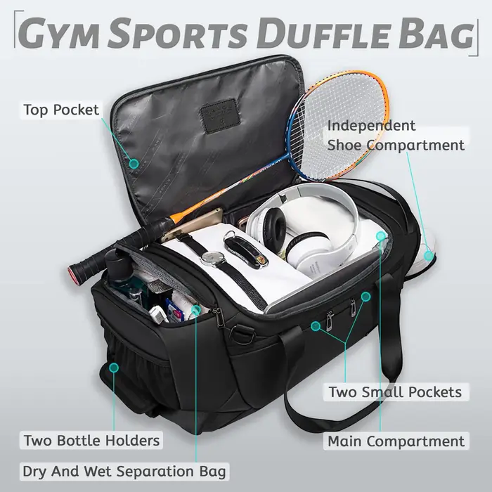 BANGE – sacs polochons de sport imperméables avec compartiment à chaussures, sac de sport de 21 pouces pour hommes avec compartiment humide et sec, sacs de voyage