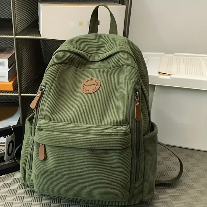Sac à dos en velours côtelé vert olive pour femme