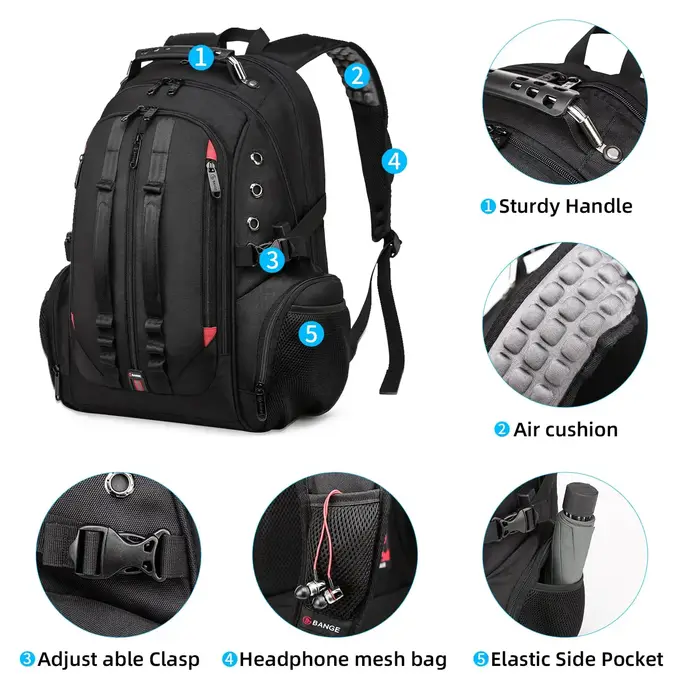 BANGE Big 40L sacs à dos pour hommes Oxford sac à dos étanche sac d'ordinateur d'affaires sac à dos de voyage sac d'école étudiant avec Port USB