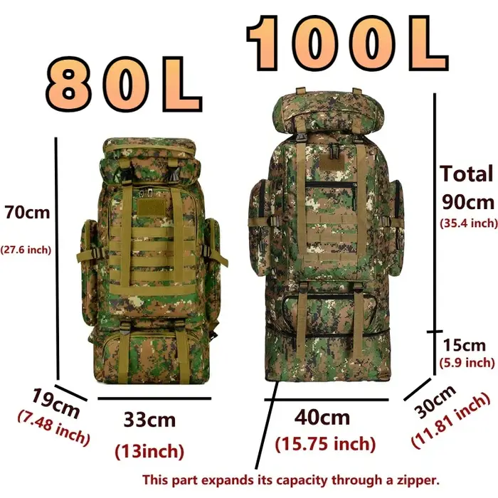 80L/100L sac d'alpinisme sac d'escalade sacs à dos tactiques grand sac à dos en plein air randonnée Camping