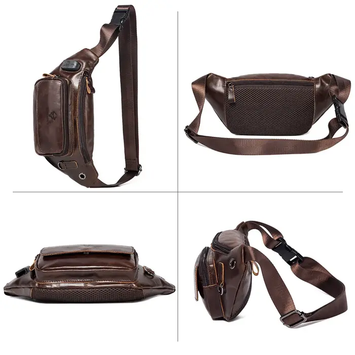 Sac de poitrine en cuir véritable pour homme