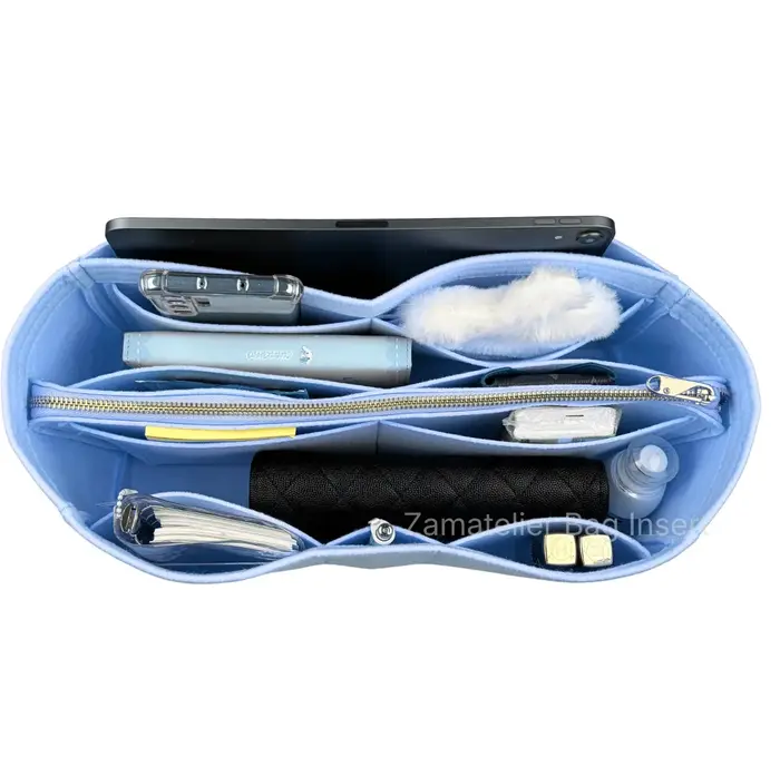 Organisateur de sac en feutre avec fermeture éclair et pochette centrale détachable