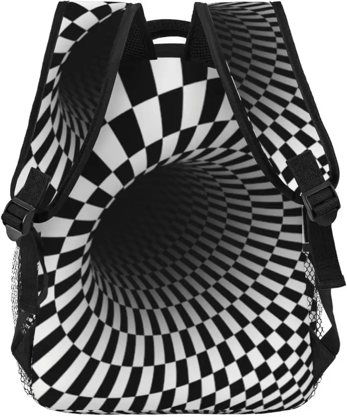 Sac à dos à carreaux noir et blanc pour hommes et femmes