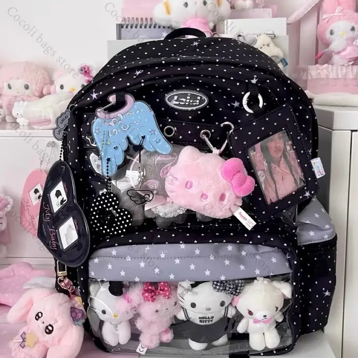 Kawaii sac à dos Ita sac imprimé sac d'école pour fille sacs à dos femme Itabag avec poche transpare