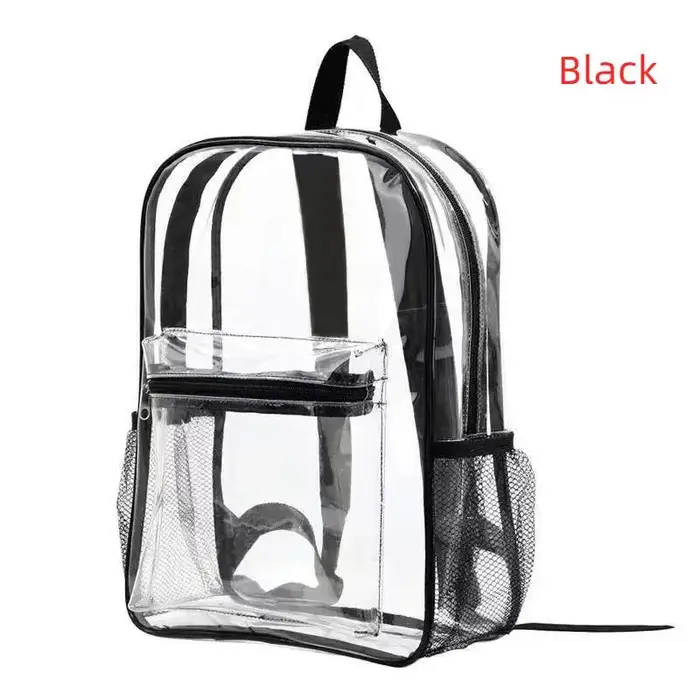 Sacs à dos transparents imperméables en PVC, sangles réglables, doubles fermetures éclair durables, 
