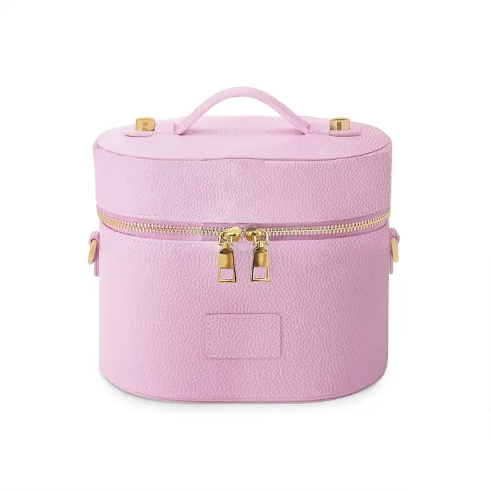 Sac cosmétique en cuir PU personnalisé avec nom : simple, portable, bandoulière, à porter à la main,