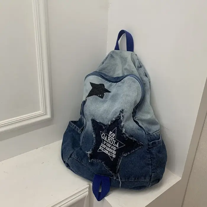 Sac à dos en denim à motif étoile pour étudiants et adultes