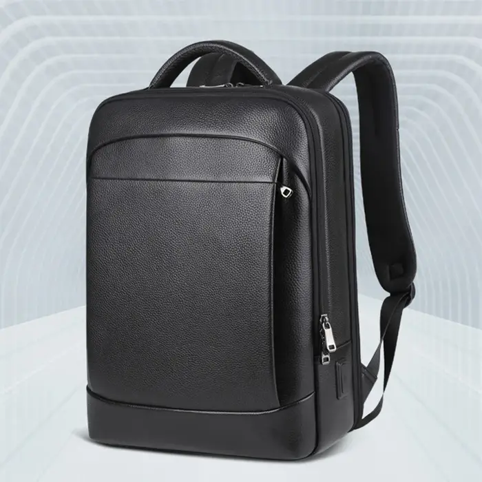 100% sac à dos en cuir véritable hommes 15.6 pouces sac à dos pour ordinateur portable USB Charge an