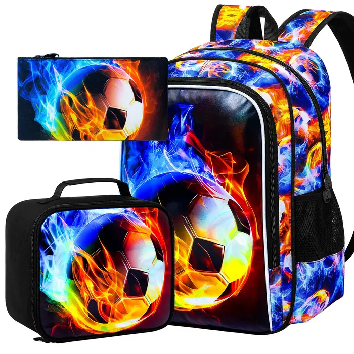 Sac d'école de 17 pouces, sac à livres d'université avec ensemble de sacs à déjeuner, sacs à dos à m