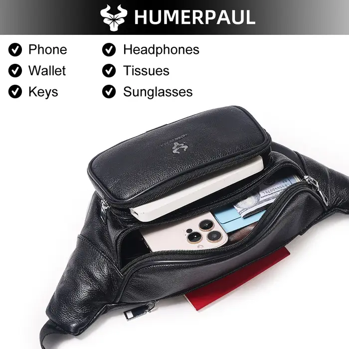 Sac banane HUMERPAUL pour homme en cuir de vachette