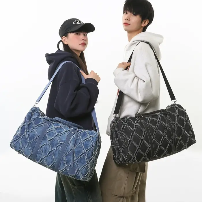 Sac de sport en denim Sac de voyage tendance Sac à bandoulière unisexe Sac
