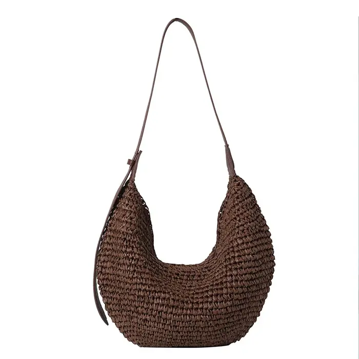 Sac à bandoulière tissé en herbe avec couleurs contrastées