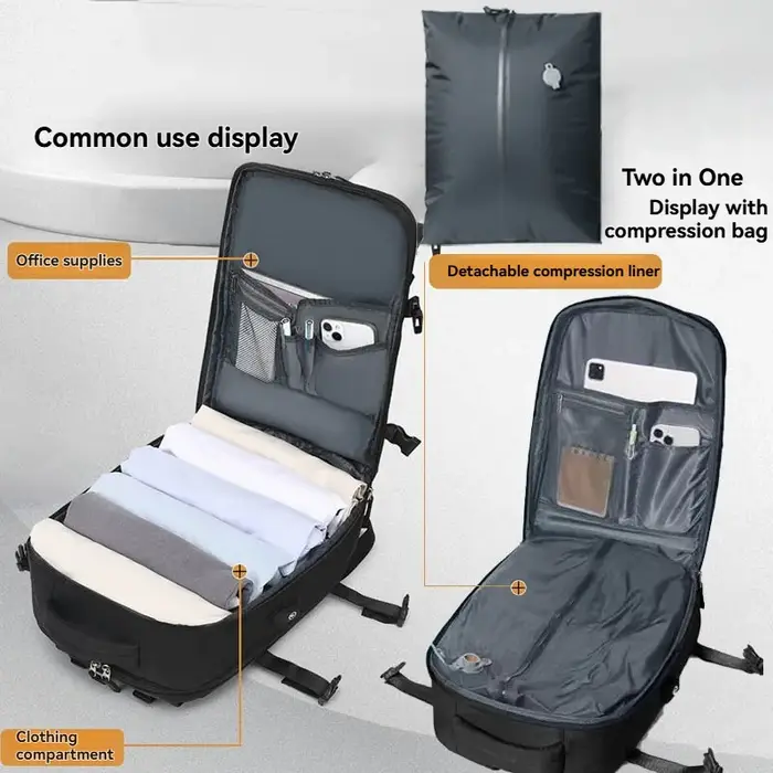 Sac à dos de voyage à pompe à air intégrée scellé sous vide, sac à dos de voyage extensible, équipé