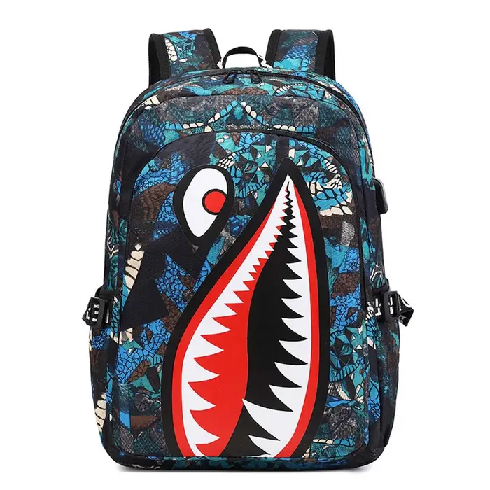 Sac à dos pour enfants de l'école primaire, motif de personnalité de requin imprimé, grande capacité