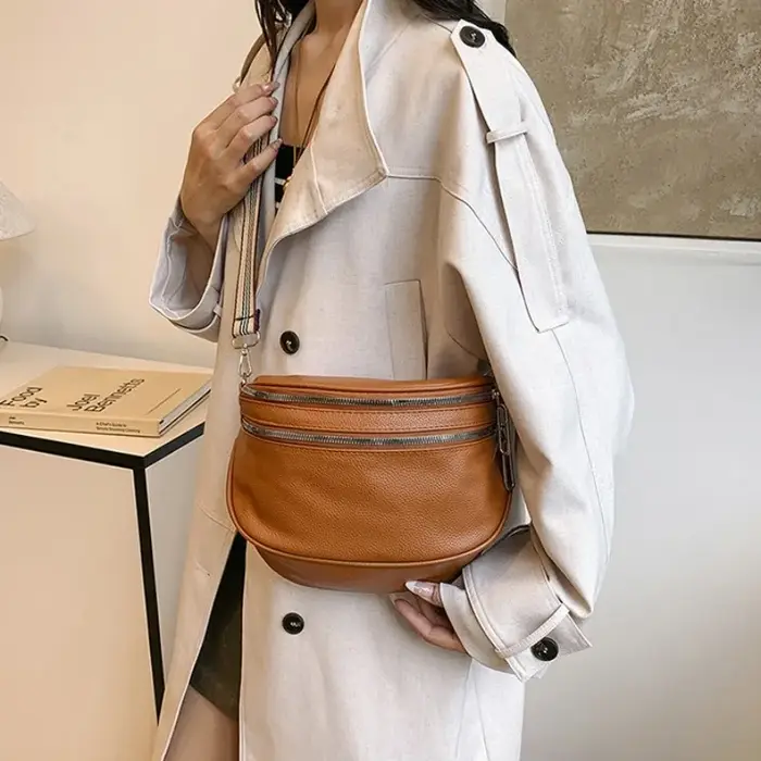 Élégant couleur unie en cuir PU Fanny Packs pour femmes Double fermetures éclair conception taille sac femme
