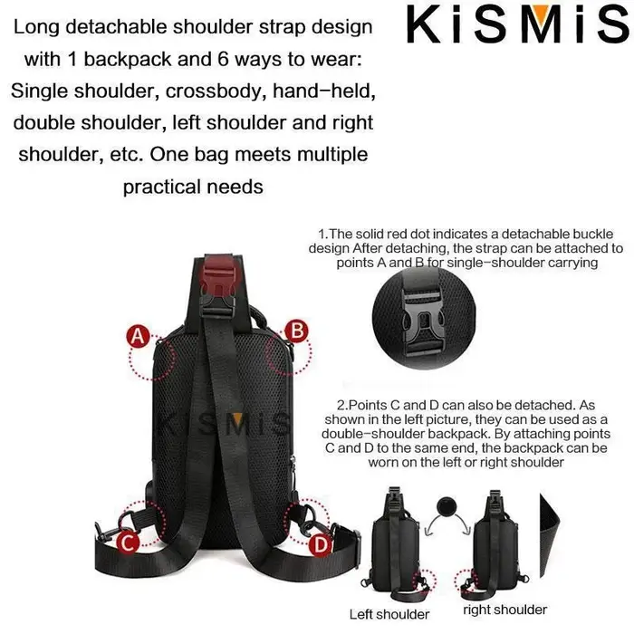 KISMIS hommes multifonction sac de messager épaule tissu poitrine sacs bandoulière décontracté homme USB charge sac à main