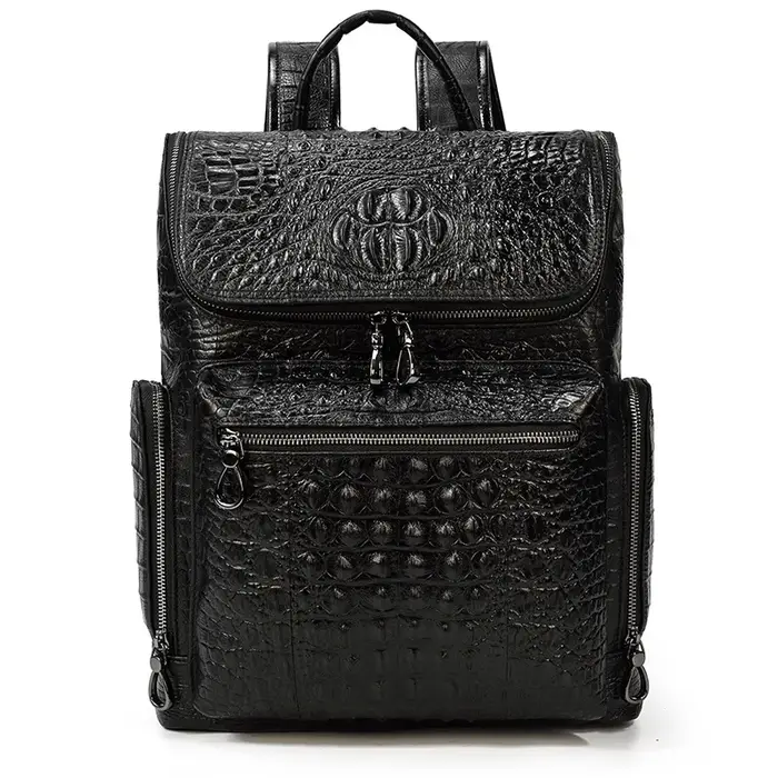 Crocodile en cuir véritable 15.6 pouces sac à dos pour ordinateur portable hommes sacs de voyage sac