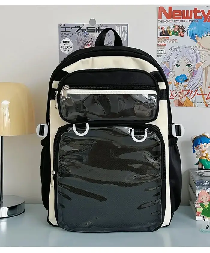 Sac d'école japonais Y2K Comic Con pour femmes, sac à dos de grande capacité, Badge de bricolage, mi