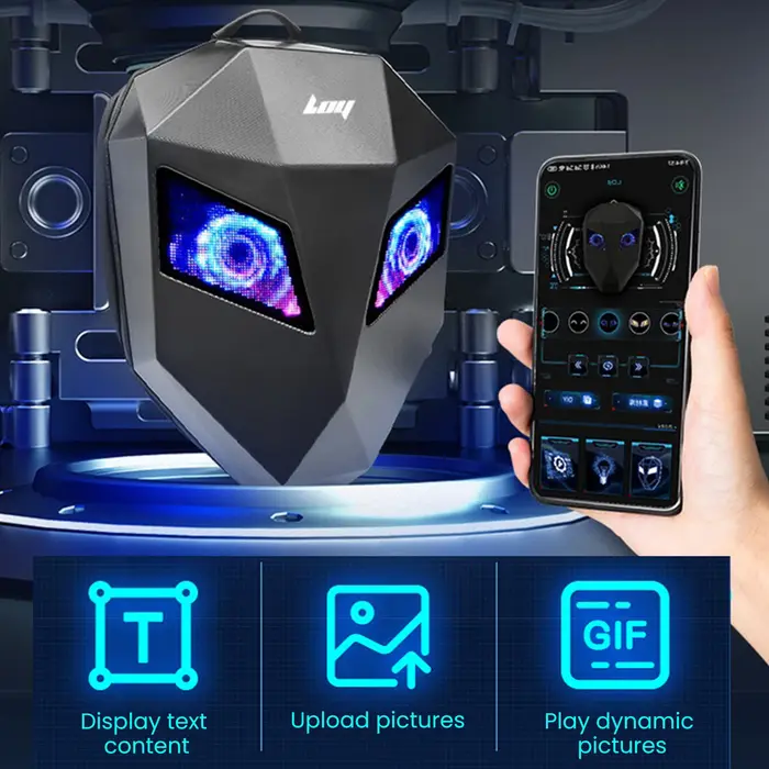 Sac à dos LED à écran dynamique, coque rigide 3D, pour motard, étanche, grande capacité, pour voyage