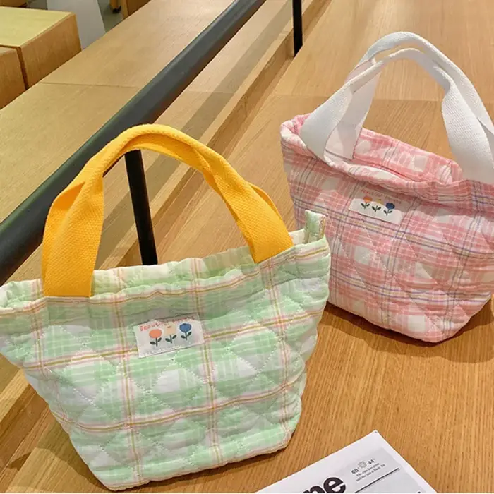 Sac à Lunch à Carreaux Thermique de Grande Capacité pour Femme