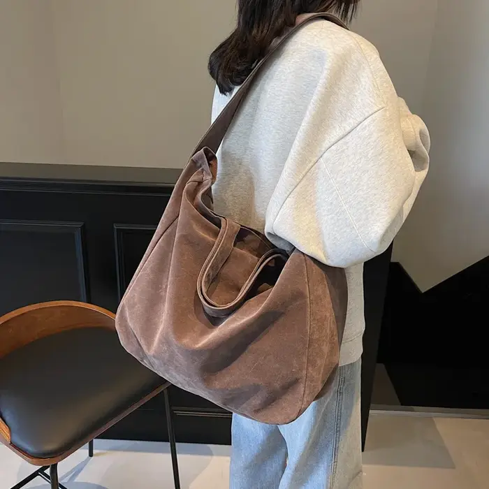 Sacs fourre-tout vintage en daim pour femmes, grand sac à bandoulière initié, sac à livres étudiant 