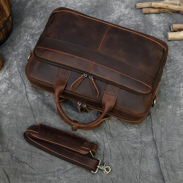 Porte-documents rétro pour ordinateur portable, sacs à main en cuir véritable, sac d'affaires décont