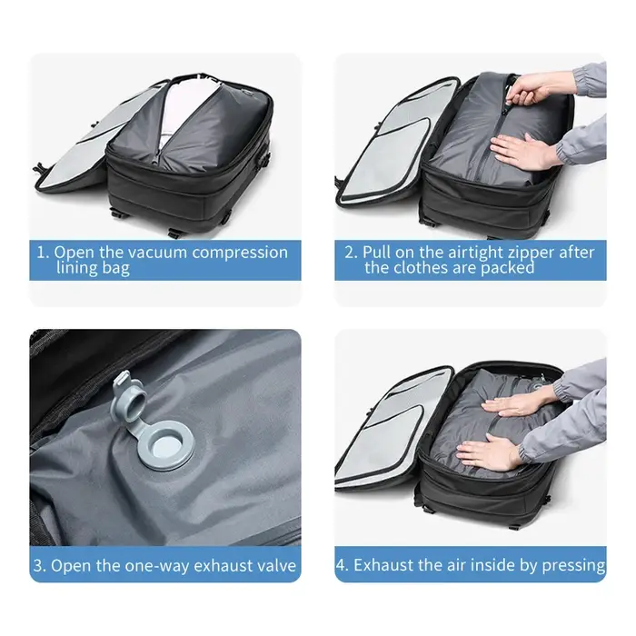 Sac à dos de voyage à compression sous vide 60L pour hommes – Sac pour ordinateur portable 17 pouces