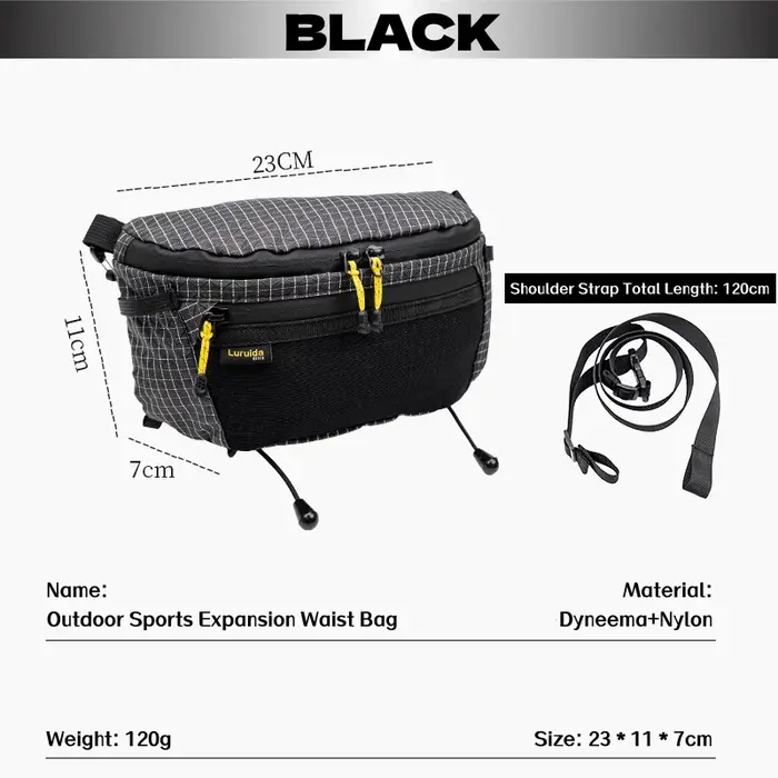 Sac banane de randonnée en nylon imperméable et durable Dyneema, sac de taille léger pour sports de