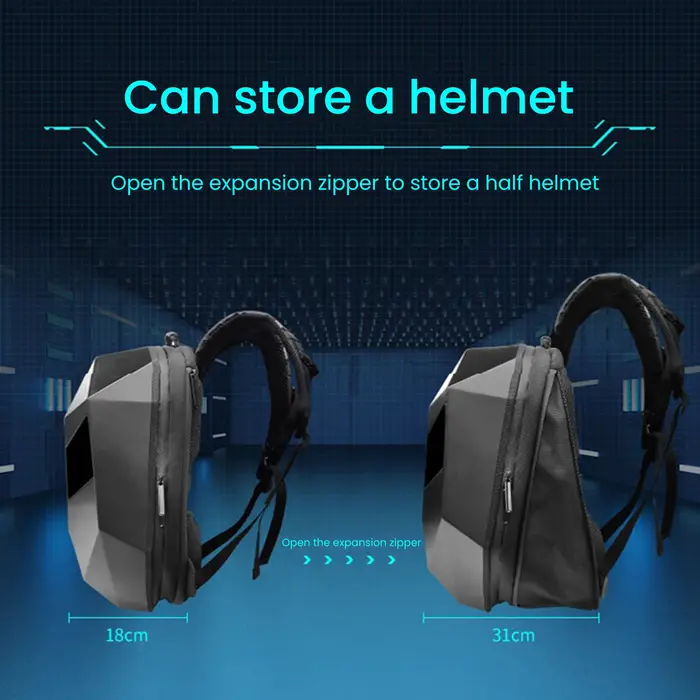 Sac à dos LED à écran dynamique, coque rigide 3D, pour motard, étanche, grande capacité, pour voyage