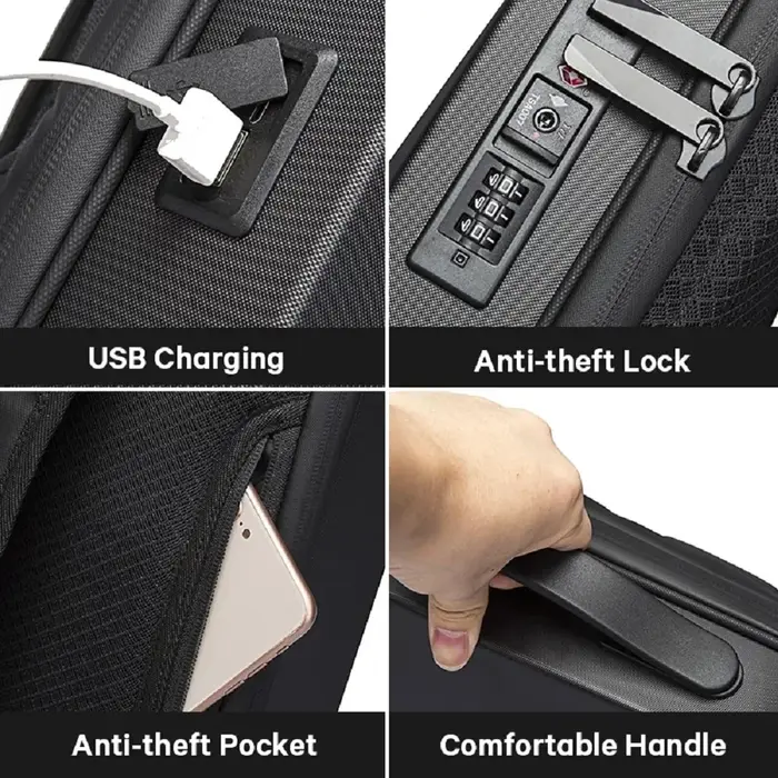 Sac à dos pour ordinateur portable 15.6 pouces, sac à dos de voyage extensible, antivol, serrure TSA