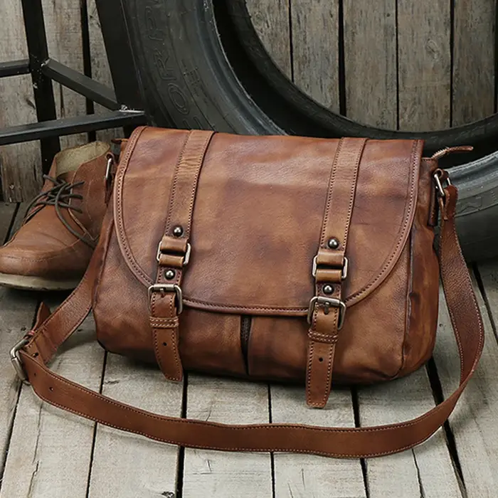 Vintage en cuir véritable sac de messager hommes en cuir sac à bandoulière hommes sac à bandoulière