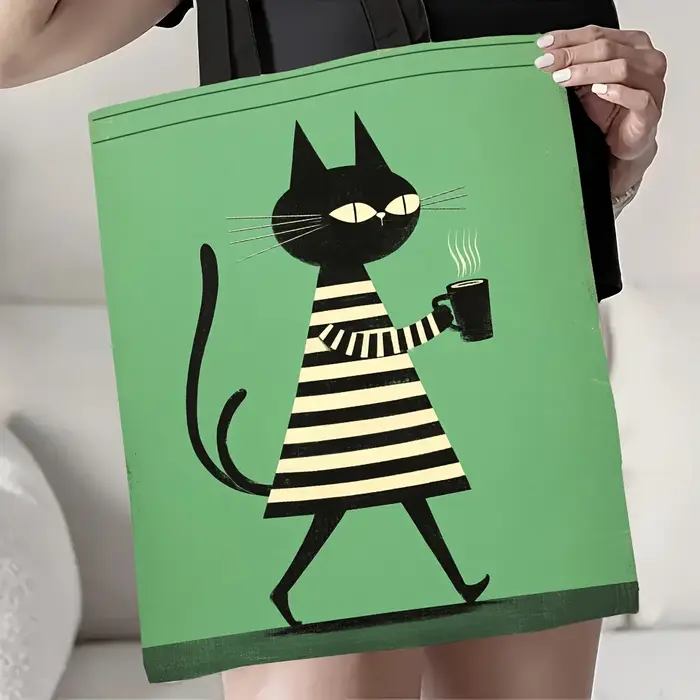 Sac à main spacieux et léger avec motif chat noir et blanc - Idéal pour les trajets quotidiens