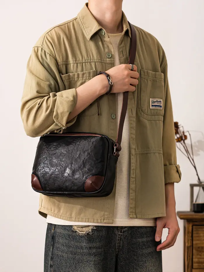 Sac à bandoulière en cuir véritable pour hommes