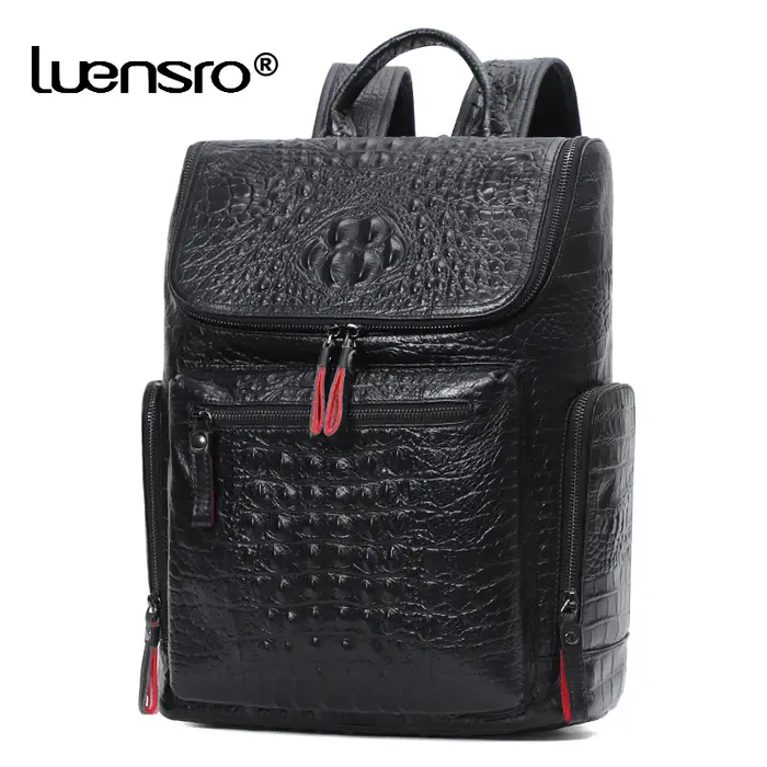 Sac à dos en cuir de crocodile véritable pour ordinateur portable