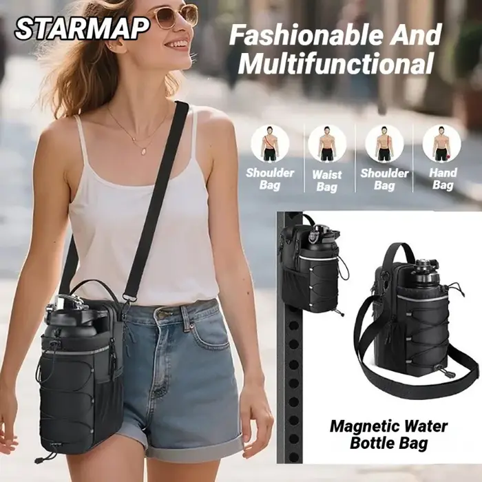 Sac de sport magnétique pour hommes et femmes – Porte-bouteille avec fixation | Porte-eau, pochette, organiseur d'accessoires à porter en bandoulière