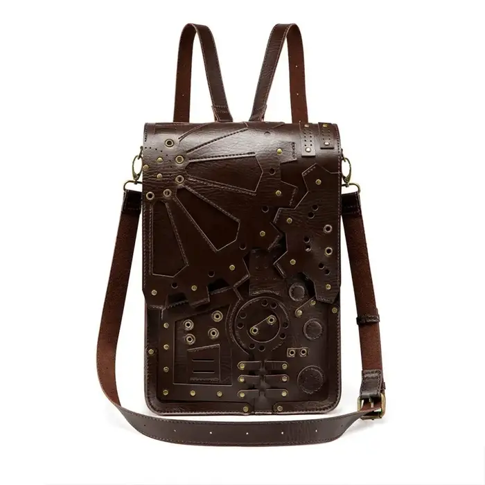 Steampunk – sac à dos rétro Gear, sac à livres Vintage en cuir Pu, sac à bandoulière étanche avec fermetures éclair et Rivets métalliques