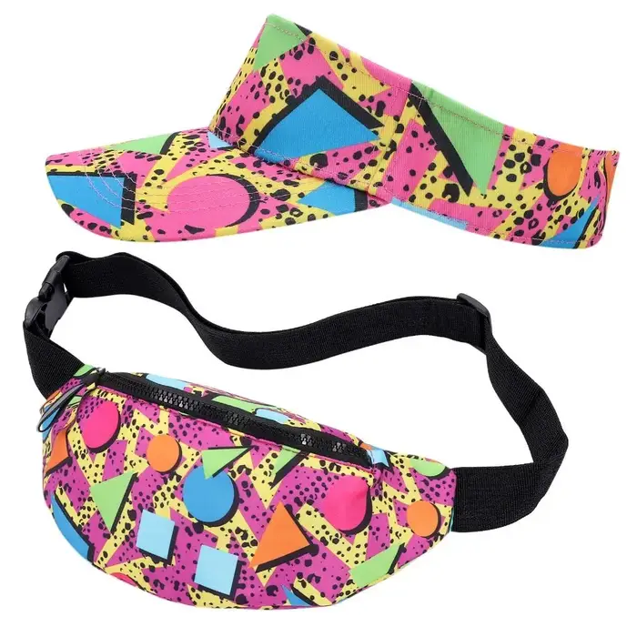 Nouveau Sac banane coloré des années 80 et 90, sac de taille en coton doux, tenue confortable des années 80, pare-soleil, chapeau, fête d'été, Golf