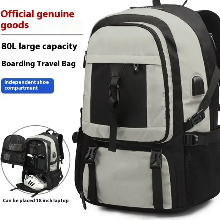 Grand sac à dos de voyage 50L 80L pour hommes, sac de sport de plein air étanche avec compartiment à