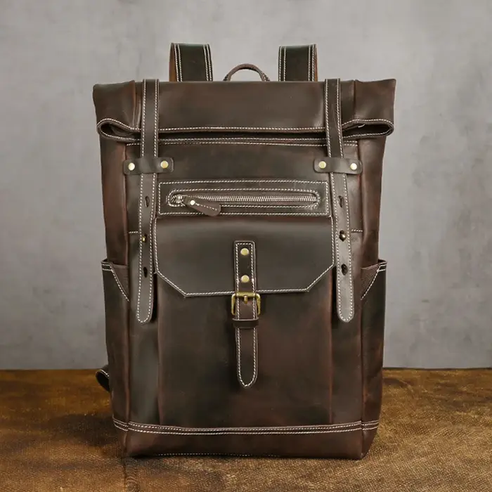Sac à dos rétro en cuir véritable pour hommes