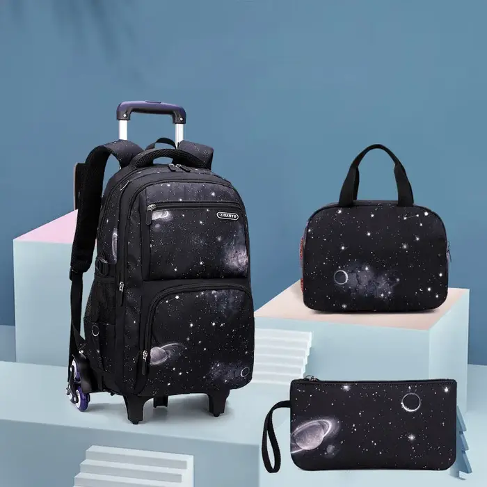 Avec boîte à déjeuner chariot sacs d'école sac à dos roulant pour garçons sac à roulettes bagage à main pour enfants