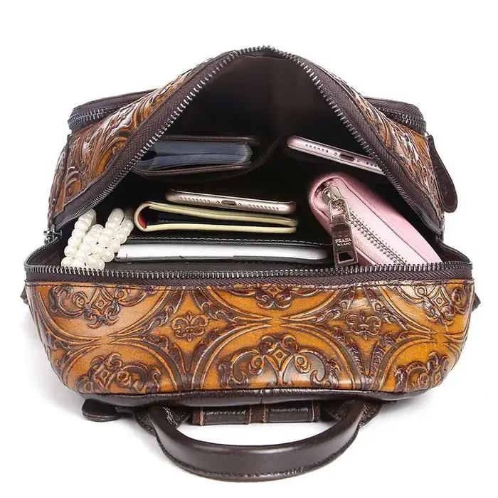 Sacs à dos en cuir faits à la main pour femmes, paquet d'automne et d'hiver, couche supérieure en re