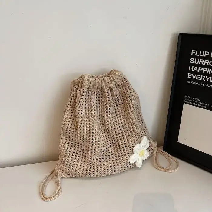 Sac à dos bohème tendance en crochet, couleur unie, idéal pour le shopping et les voyages