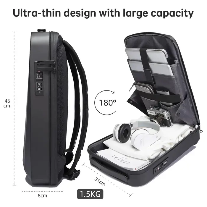 Sac à dos pour ordinateur portable 15.6 pouces, sac à dos de voyage extensible, antivol, serrure TSA