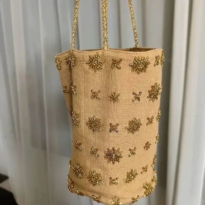JIAERDI rétro perle broderie seau sac femmes grande capacité sac à bandoulière dames élégant exquis